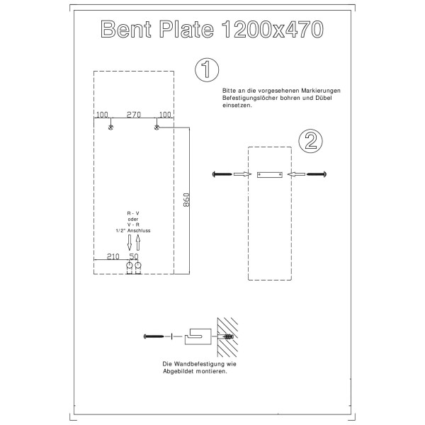 BB PLATE Design Heizkörper 470 mm x 1200 mm, weiß