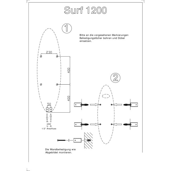 SURF Design Heizkörper senkrecht 1200 x 340 mm pulverbeschichtet in weiß