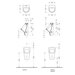Urinalbecken mit Deckel, Ablaufgarnitur und Zulaufgarnitur