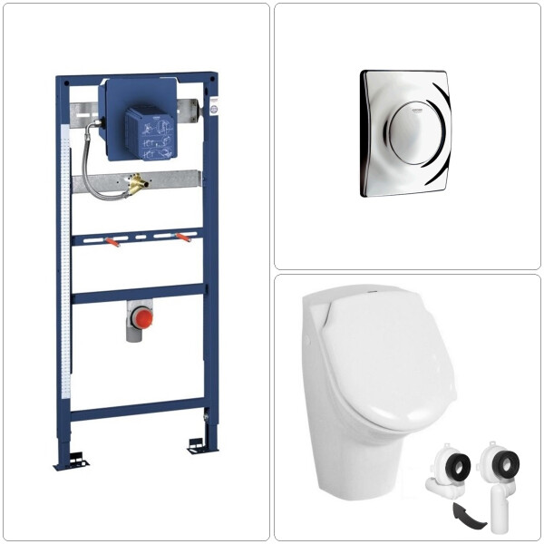Urinalbecken mit Deckel und Grohe Zubehör Set, verschiedene Farben