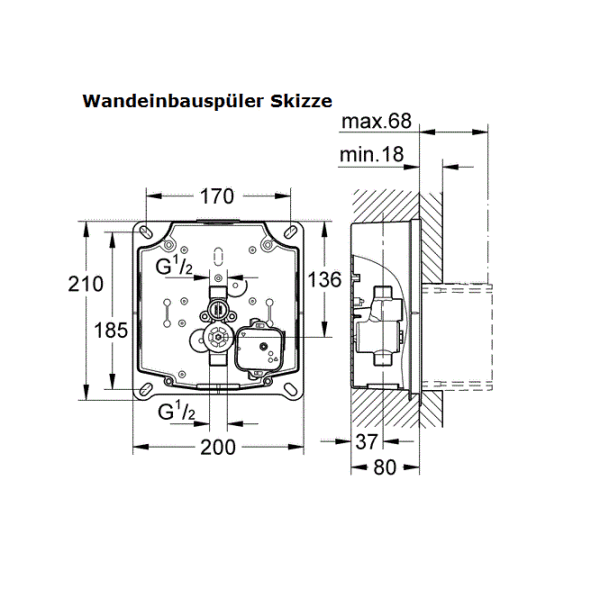VILLEROY & BOCH O.NOVO Urinal mit GROHE Wandeinbauspüler & Betätigungsplatte, verschiedene Ausführungen