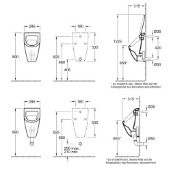 VILLEROY & BOCH SUBWAY Urinal mit CeramicPlus Beschichtung + SoftClose Deckel, mit Ablaufgarnitur