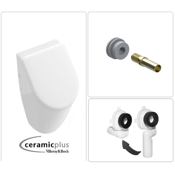 VILLEROY & BOCH SUBWAY Urinal mit CeramicPlus Beschichtung + SoftClose Deckel, mit  Ein- und Ablaufgarnitur