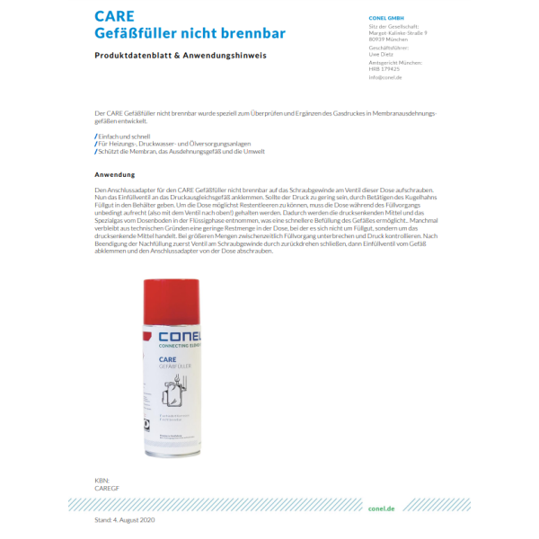 CONEL CARE Gefäßfüller 400 ml Spraydose nicht brennbar für Membranausdehnungsgefäße