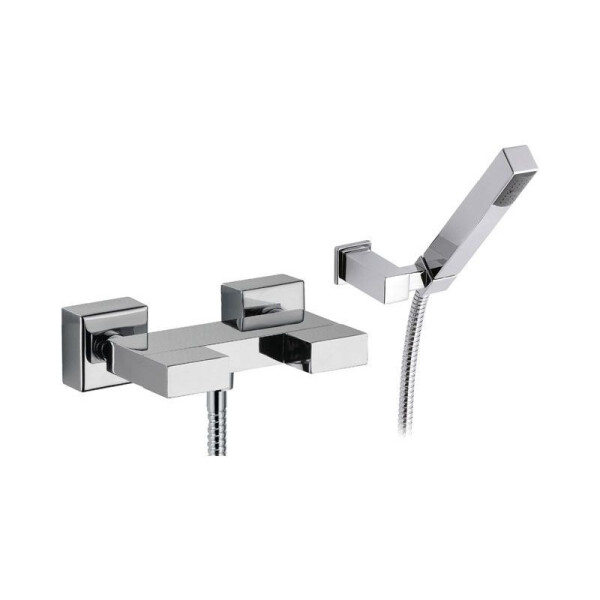 TWIN Zweigriff-Brausebatterie mit Handbrause, Brauseschlauch & Brausehalter, chrom