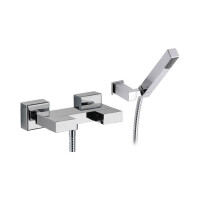 TWIN Zweigriff-Brausebatterie mit Handbrause, Brauseschlauch & Brausehalter, chrom