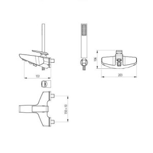 TEO verchromte Wand-Wannenfüllbatterie mit...