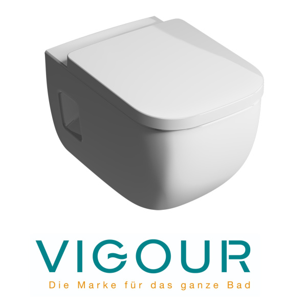 VIGOUR DERBY PLUS Wand-WC spülrandlos mit sichtbarer Befestigung und SoftClose WC-Sitz, weiß