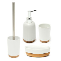 BB ELLA Bad Accessoires Set 4-teilig Keramik/Holz, weiß