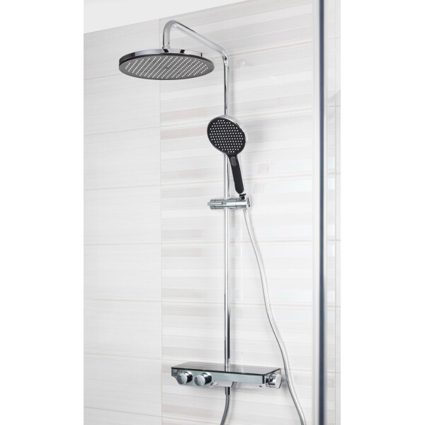 SAT SAUGEN Rain Duschsystem mit Thermostat 25 cm, schwarz/chrom