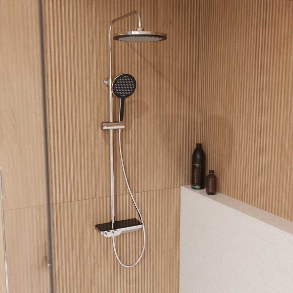 SAT SAUGEN Rain Duschsystem mit Thermostat 25 cm, schwarz/chrom