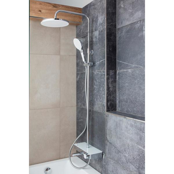 BB SAUGEN Rain Duschsystem mit Wannenthermostat 25,4 cm, weiß/chrom