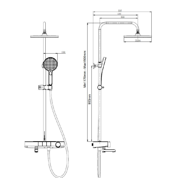 SAT SAUGEN Rain Duschsystem mit Wannenthermostat 25,4 cm Regenduschkopf 3-Funktion, weiß/chrom