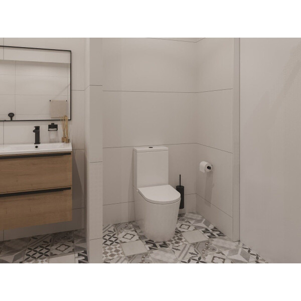 SAT FINE Stand-Kombi-WC Wasseranschluss von unten spülrandlos mit SoftClose WC-Sitz, weiß