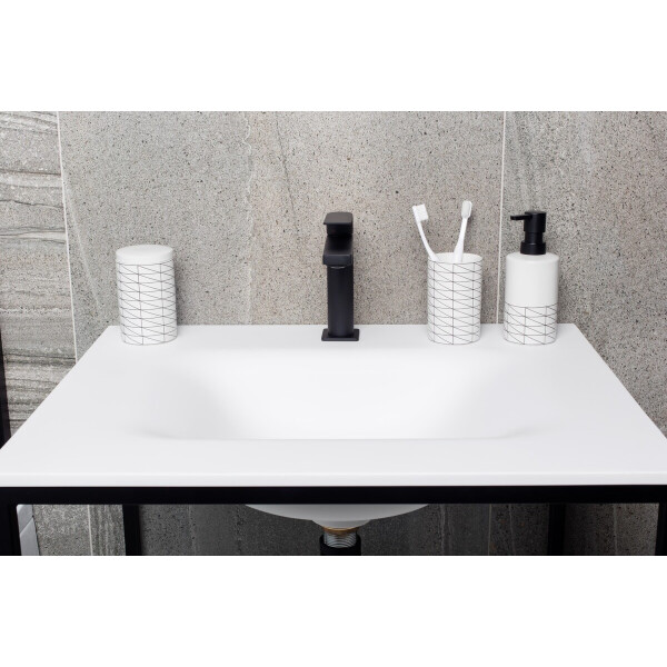 SAT GEOMETRIE Bad Accessoires Set aus Keramik, weiß & schwarz