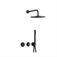 BB Rain Unterputz Duschsystem mit Thermostat und Umsteller, Handbrause & Brauseschlauch + Brausearm & Rain Kopfbrause, schwarz matt