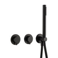 BB Rain Unterputz Duschsystem mit Thermostat und Umsteller, Handbrause & Brauseschlauch + Brausearm & Rain Kopfbrause, schwarz matt