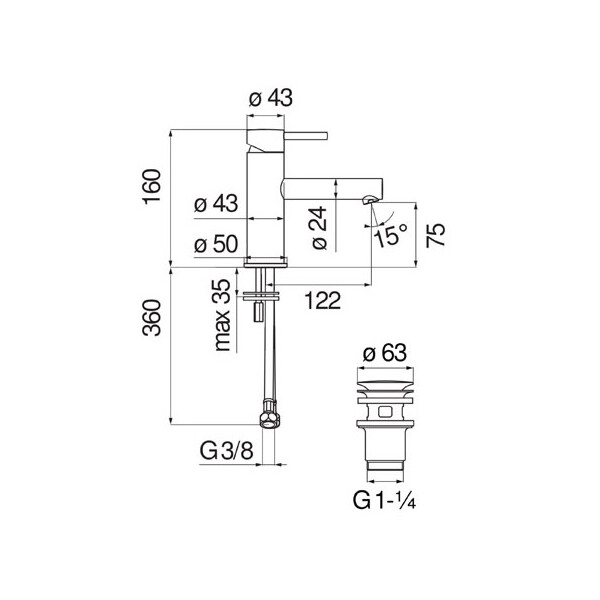 NOBILI LIVE Einhebel-Waschtischbatterie mit „Click-Clack“ Schaftventil, chrom