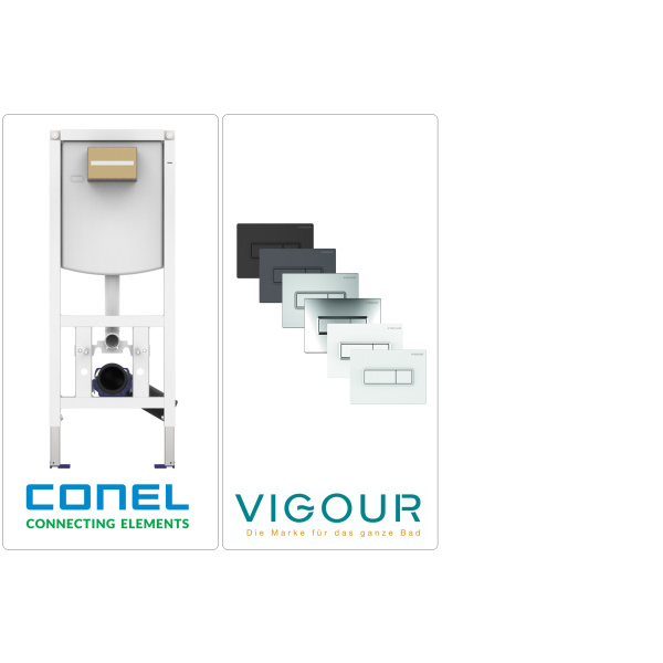 CONEL WC Vorwandelement mit VIGOUR TEES Betätigungsplatte, verschiedene Farben