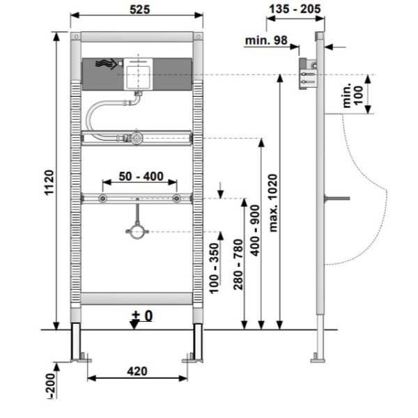 CONEL Urinal Vorwandelement mit VIGOUR TEES Betätigungsplatte, verschiedenen Farben
