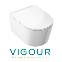VIGOUR WHITE Wand WC PowerFlush spülrandlos mit SoftClose TakeOff WC-Sitz, weiß