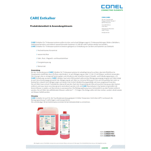 CONEL CARE TW Entkalker-Konzentrat 5 Liter Kanister salzsäurefrei für Trinkwasser