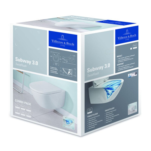 VILLEROY & BOCH Subway 3.0 Wand-WC spülrandlos TwistFlush mit Softclose WC-Sitz, weiß