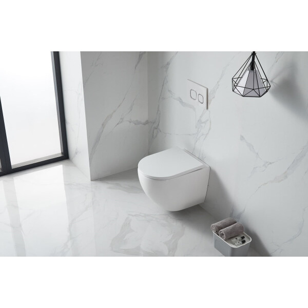 Swiss Aqua Technologies Wand-WC mit Tornado-Spülung und WC-Sitz mit SoftClose, glänzend weiß