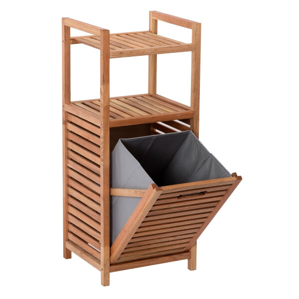 Naturel Home Holz Badregal mit Wäschekorb 35,5 x 95 x 39,5  cm, Walnussbraun