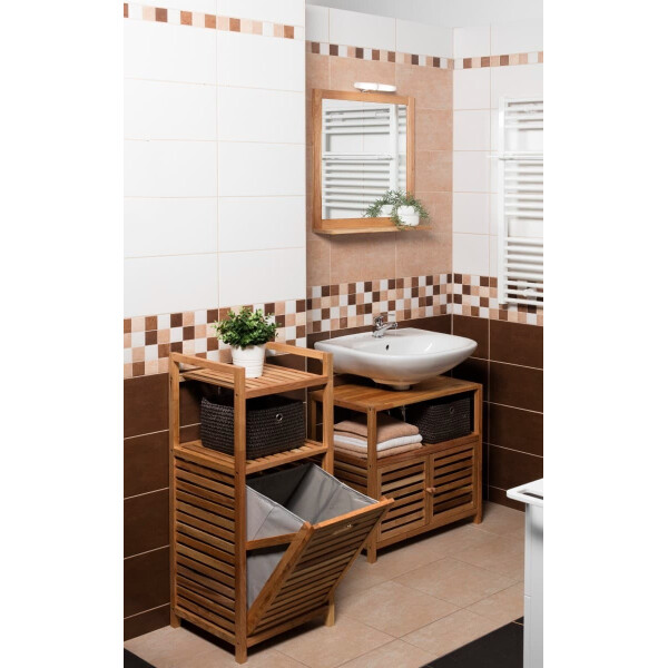 Naturel Home Holz Badregal mit Wäschekorb 35,5 x 95 x 39,5  cm, Walnussbraun