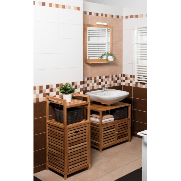 Naturel Home Holz Badregal mit Wäschekorb 35,5 x 95 x 39,5  cm, Walnussbraun