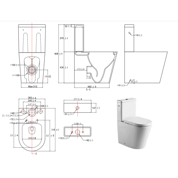 SAT FINE Stand-Kombi-WC Wasseranschluss links/rechts spülrandlos mit SoftClose WC-Sitz, schwarz matt