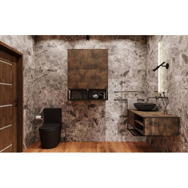 SAT FINE Stand-Kombi-WC Wasseranschluss links/rechts spülrandlos mit SoftClose WC-Sitz, schwarz matt