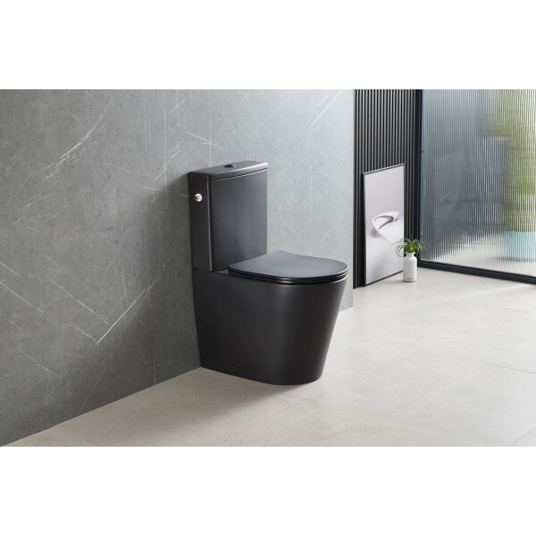 SAT FINE Stand-Kombi-WC Wasseranschluss links/rechts spülrandlos mit SoftClose WC-Sitz, schwarz matt