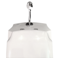 BB Urinal Zulauf von oben mit Deckel, Druckspüler, Ablaufsiphon & Hygiene Glasur, weiß