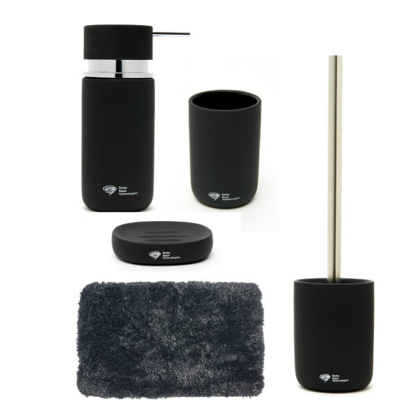 SAT LOFTY Bad Accessoires Set aus Keramik schwarz mit Badezimmermatte 80 x 50 cm dunkelgrau