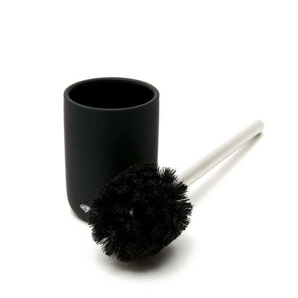 SAT LOFTY Bad Accessoires Set aus Keramik schwarz mit Badezimmermatte 80 x 50 cm dunkelgrau