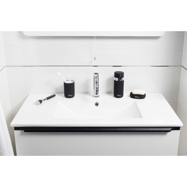 SAT LOFTY Bad Accessoires Set aus Keramik schwarz mit Badezimmermatte 80 x 50 cm dunkelgrau