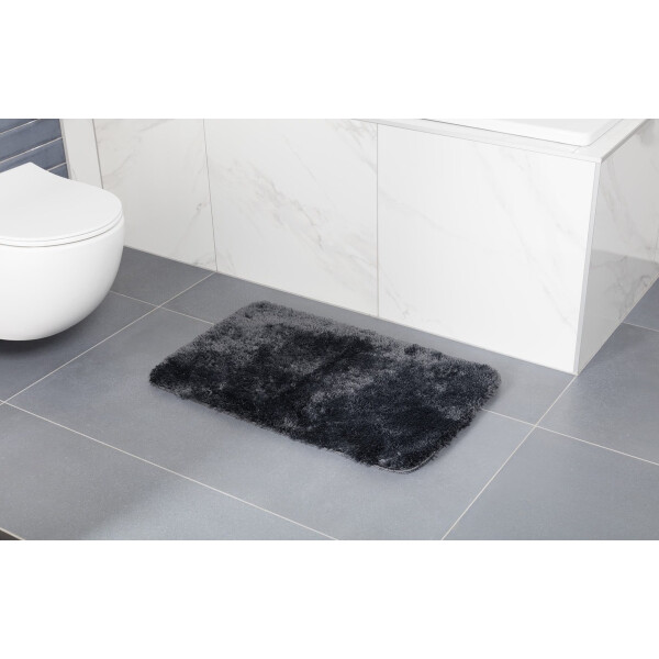 SAT LOFTY Bad Accessoires Set aus Keramik schwarz mit Badezimmermatte 80 x 50 cm dunkelgrau