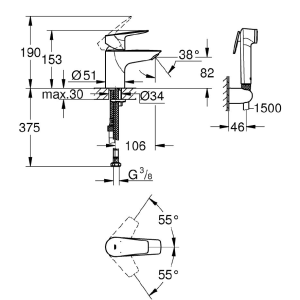GROHE Bidet-Dusche mit Spray Handbrause Wandhalterset...