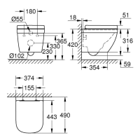 GROHE EURO-Keramik Wand WC Wirbelspülung mit SoftClose TakeOff WC-Sitz, weiß