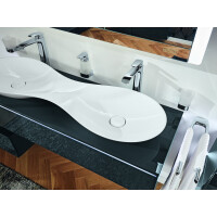 VIGOUR Vogue Doppel-Aufsatzschale 130cm mit Ablaufabdeckung Mineralguss mit Protect Plus Beschichtung, weiß