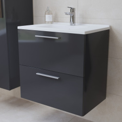 Badezimmerset VitrA Mia Waschtisch 60 cm mit Unterschrank Anthrazit und LED-Wandspiegel