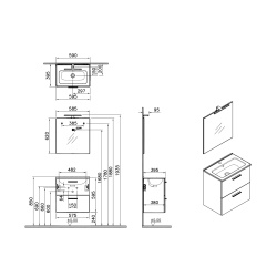 Badezimmerset VitrA Mia Waschtisch 60 cm mit Unterschrank Anthrazit und LED-Wandspiegel