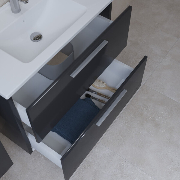 Badezimmerset VitrA Mia Waschtisch 80cm mit Unterschrank Anthrazit und LED-Wandspiegel