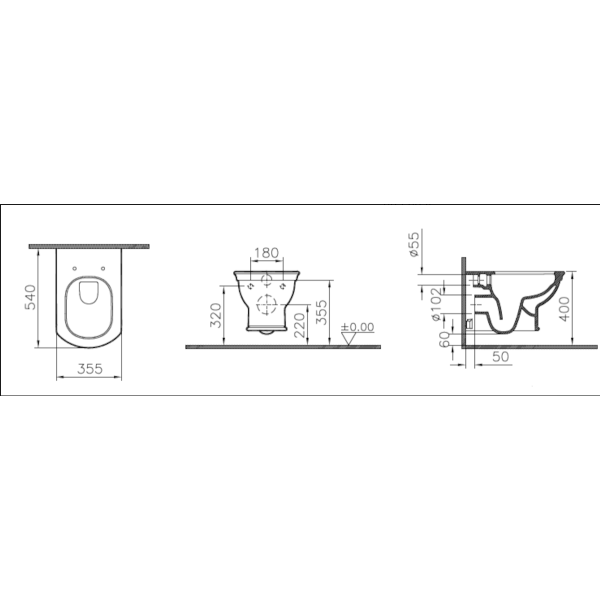VitrA VALARTE Wand-WC spülrandlos mit SoftClose WC-Sitz & Waschtisch 80 cm mit Langsäule, weiß