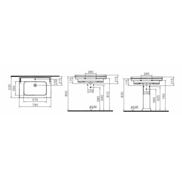 VitrA VALARTE Wand-WC spülrandlos mit SoftClose WC-Sitz & Waschtisch 80 cm mit Langsäule, weiß