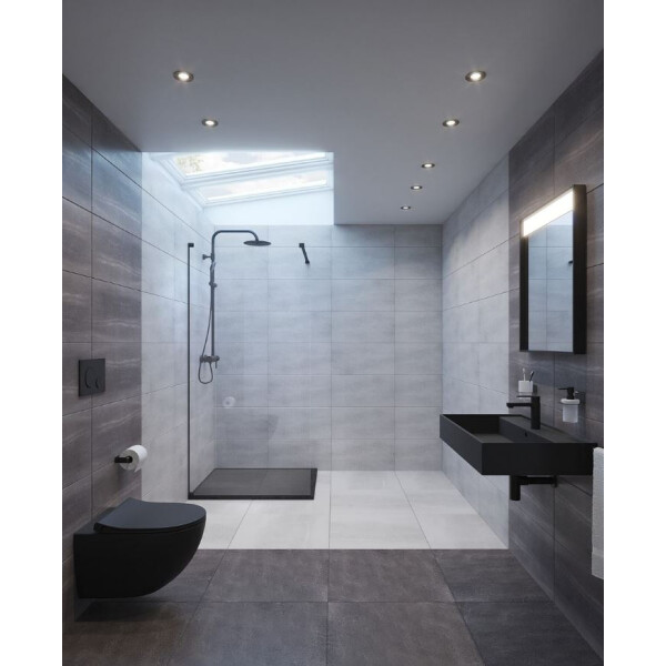SAT ALEK Duschwanne Quadratisch Gussmarmor mit Siphon 90 x 90 cm, schwarz matt