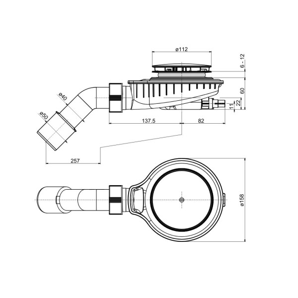 SANIT Duschablauf 824 waagerecht, Höhe 60 mm, inkl. Kriechwasseranschluss, Sperrwasserhöhe 30 mm