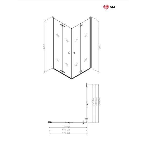 SAT SK Duschkabine 90x90 cm Eckeinstieg Easy-Clean-Oberfläche, Schwarz / Klarglas